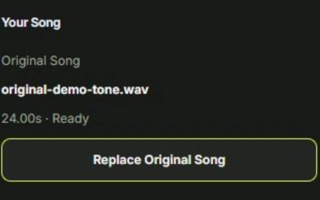 Actual Media panel with an uploaded demo song, duration and audio replacement control